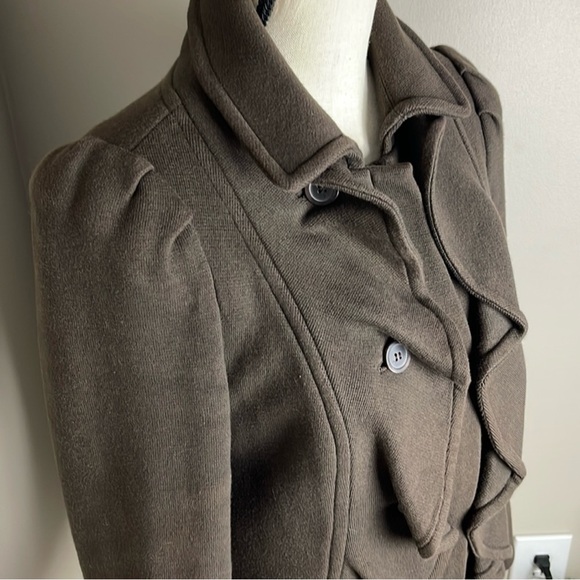 INC | Brown Cotton Ruffle Front Full Zip Up Blazer Jacket Size Medium - Picture 4 of 14
